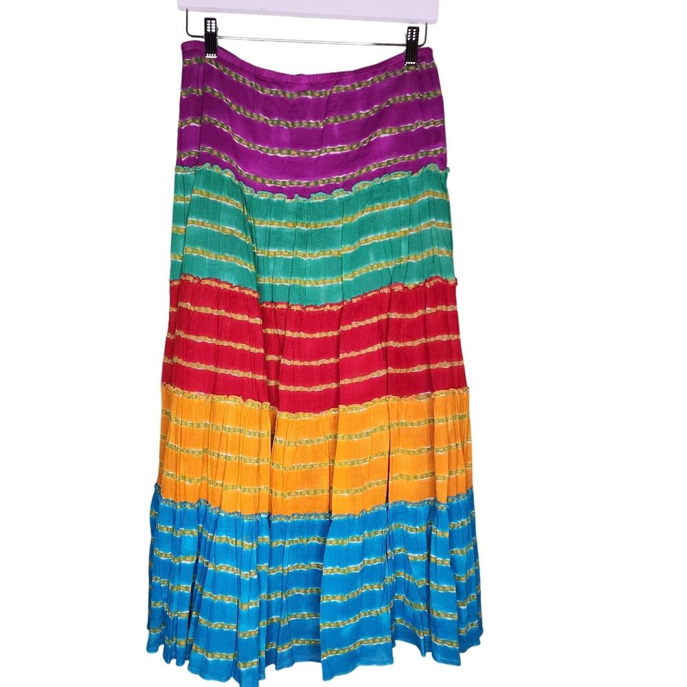 Ralph Lauren LRL Tiered Maxi Skirt Multicolor Boho Coastal S